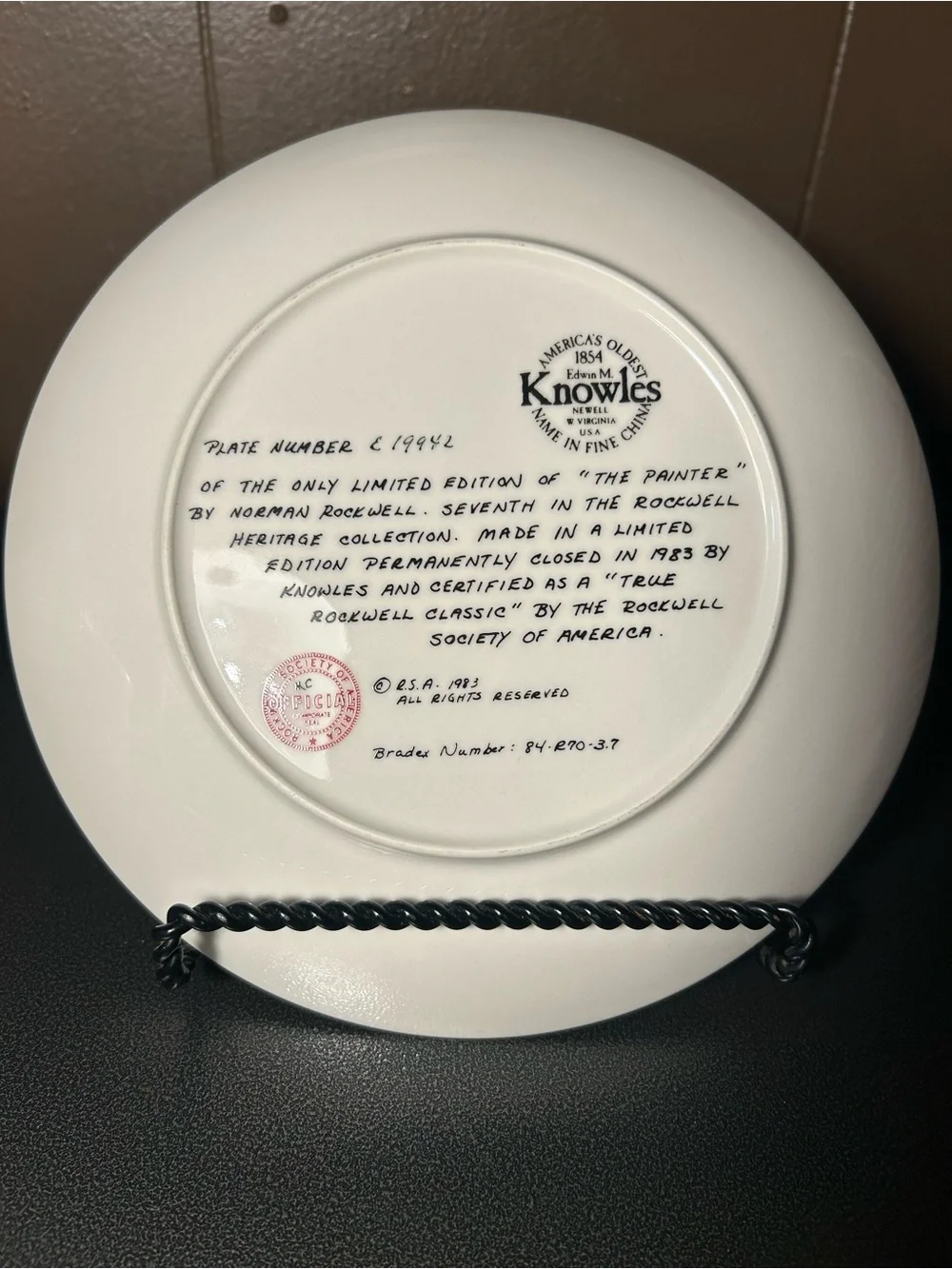 Norman Rockwell The Painter Collector Plate - Certificate of Authenticity Includ